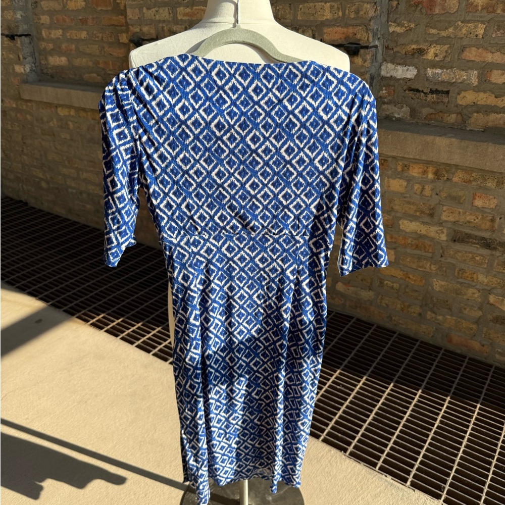 Lauren Ralph Lauren One Shoulder Dress in Blue and White Pattern